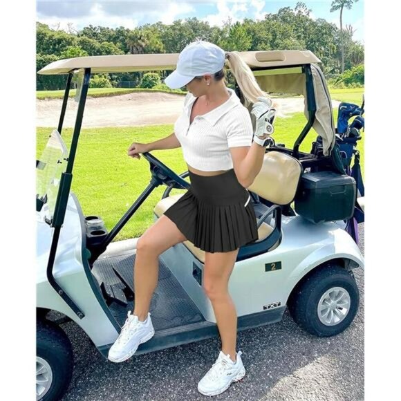 High Waisted Pleated Tennis Skirt with Shorts Workout Golf Skort with Pockets - Picture 5 of 6